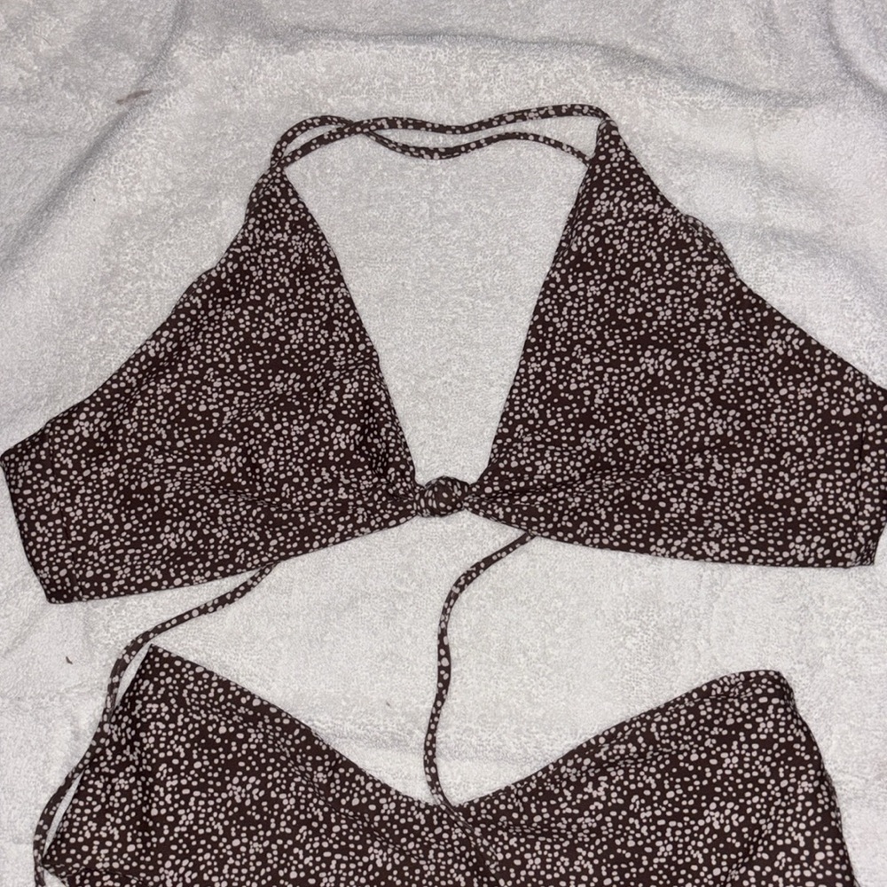 Skatie Dark Brown Micro Dot V-Waist Bikini Set - Picture 3 of 7